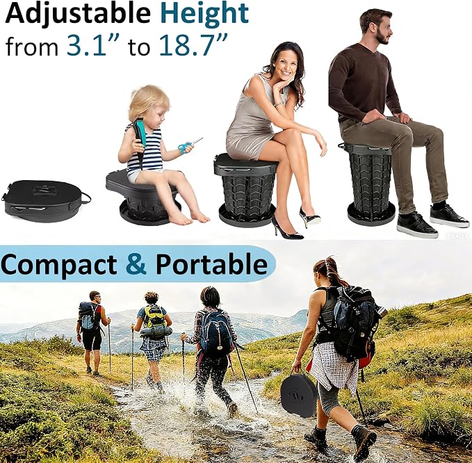 2026 Upgraded XXL 18.7"H Portable Toilet for Adults with Carring Handle for Camping, Adjustable Outdoor Toilet, Folding Collapsible Travel Potty with Storage Bag for Hiking, Tent, Boat, Beach