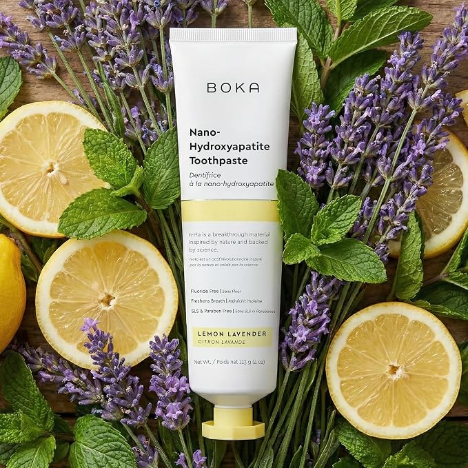 Boka Fluoride Free Toothpaste, Nano Hydroxyapatite Toothpaste, Appropriate for Sensitive Teeth - for Adult Oral Care - Lemon Lavender Flavor, 4 Fl Oz 1Pk