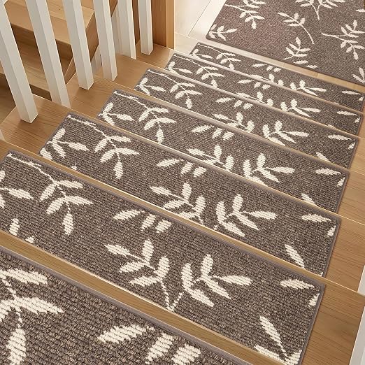 Carpet Stair Treads, Non-Slip Stair Treads for Wooden Steps Indoor | Stair Runner for Pets, Non Skid Staircase Step Treads Washable Reusable, Stair Protectors 30" x8" Set of 7, Brown