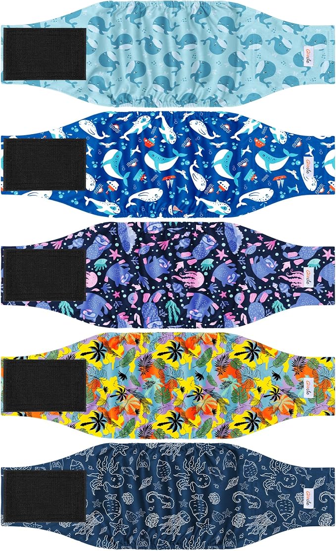 5 Pack Dog Diapers Male Reusable, Premium Belly Bands for Male Dogs, High Absorbing Dog Pee Wraps for Doggie in Incontinence or Excitable Urination and Training Hawaii L