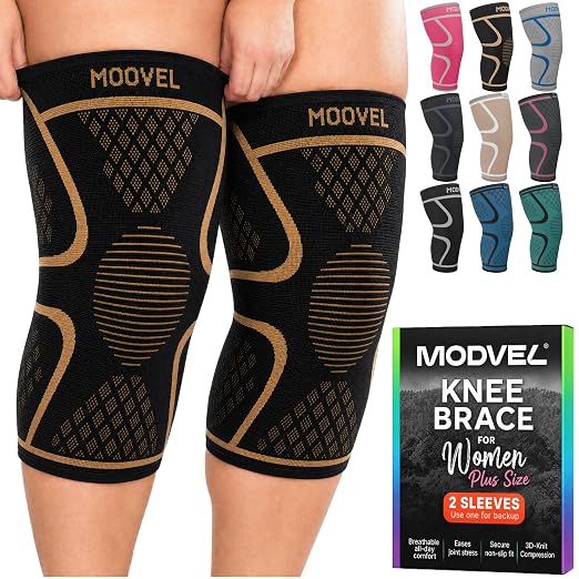 Modvel 2 Pack Knee Brace for Women - Knee Support for Walking, Knee Compression Sleeves for Pain Relief, Knee Sleeves for Women, Knee Brace for Sports, Workouts & Arthritis