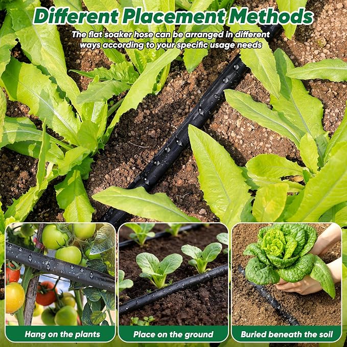 Garden Hose 50 ft, Leakproof Design Soaker Hose, Water Hose With Drip Irrigation System, 1/2 Linkable Consistent Drip Irrigation Hoses, Save 80% of Water for Garden, Farm, Orchard Plantation