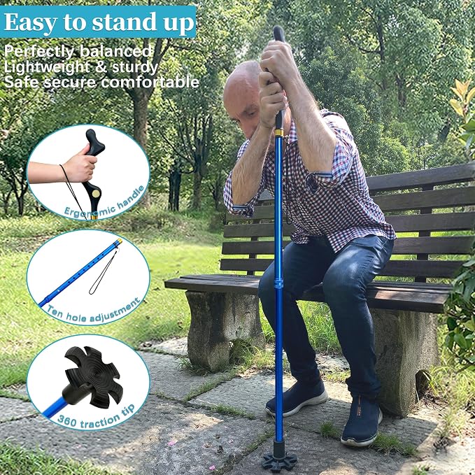 Walking Cane Foldable for Men & Women Seniors for Balance,Self Standing Folding,Height Adjustable Anti-Slip Lightweight Alloy Walking Stick for Travel Mobility Aid