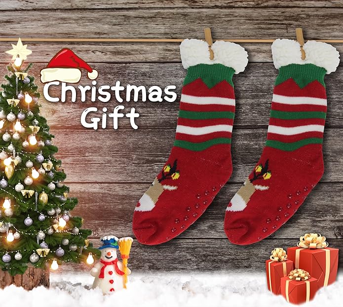 BenSorts Women Winter Thick Slipper Socks with Grippers Non Slip Warm Fuzzy Socks Christmas Gifts