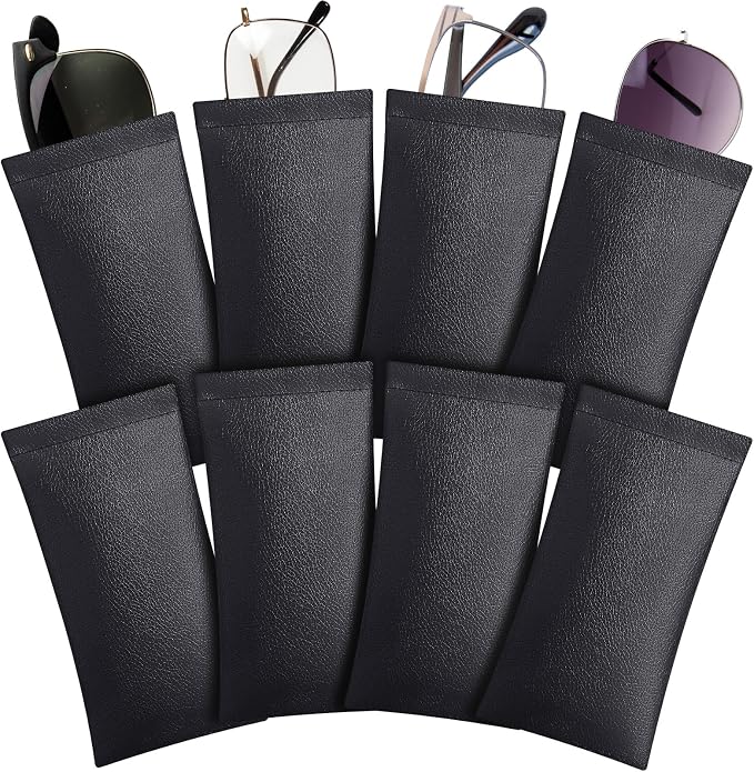 Xuhal 8 Pcs Leather Glasses Case Sunglasses Pouch Eyeglass Case Soft Squeeze Top Portable Travel Glasses Sleeve for Women Men