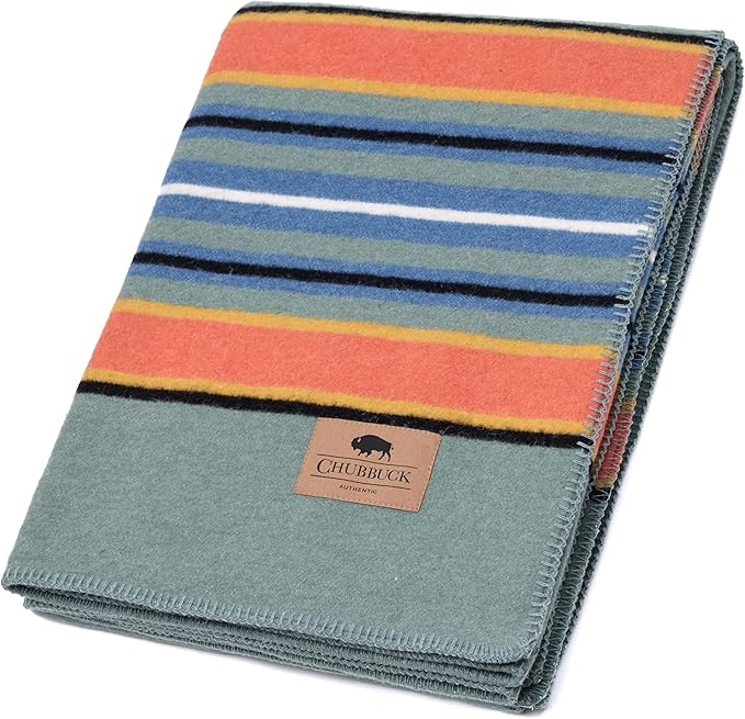 Chubbuck 100% Wool Blanket Camping (60" x 84") - Large Warm Blankets for Camping, Emergency, Outdoor Concerts and Home Use - Fire Retardant Blanket, Soft and Warm Blankets for Winter (Glacier)