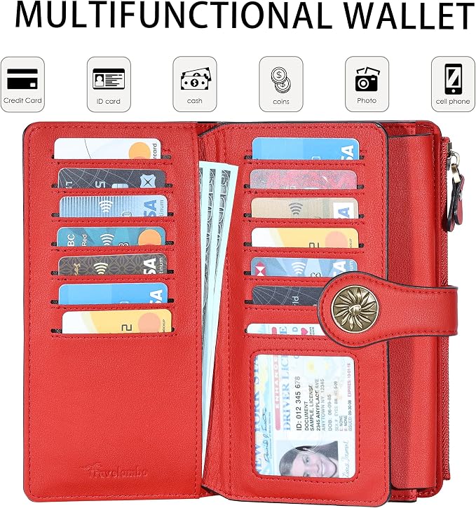 Travelambo Women's Wallet RFID Blocking Trifold Clutch Large Capacity Credit Card Holder Travel Purse