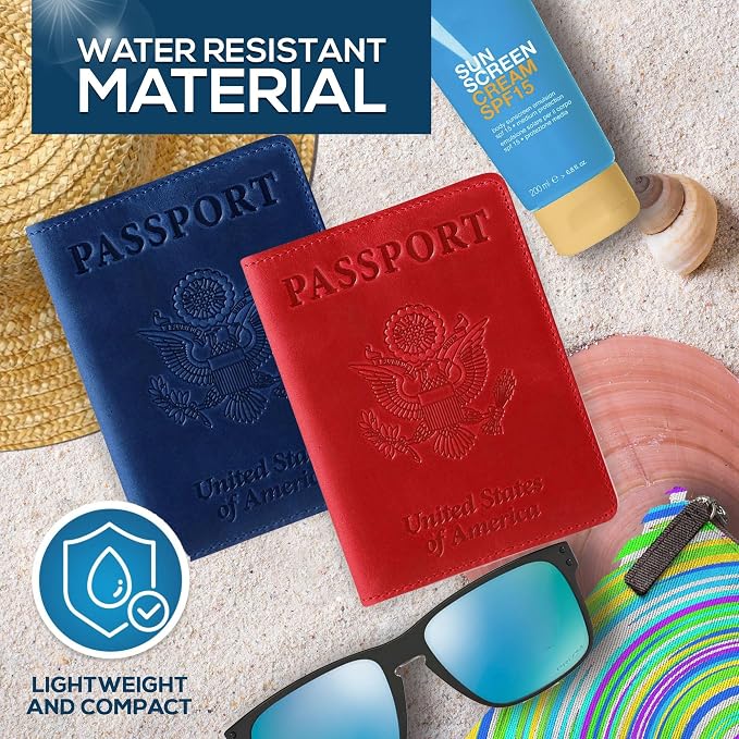 Ciana Passport Holder for Travel, RFID Passport Wallet, Leather Passport Cover & Card Holder for Men & Women, Slim Travel Wallet, Passport Case(Red and Dark Blue)