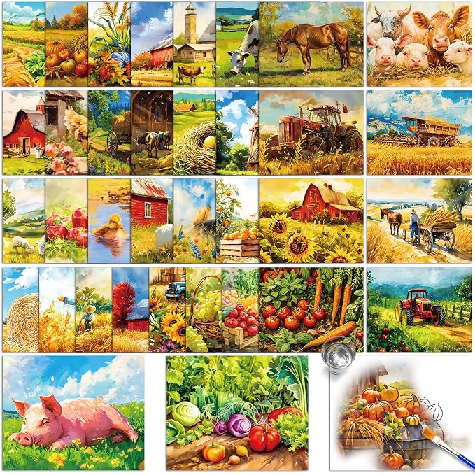 36Pcs Dementia Activities for Seniors,Reusable Water Coloring Set for Dementia Memories Activities, Adults Seniors Toys Games with Painting Brush Drawing Gifts (Farm)