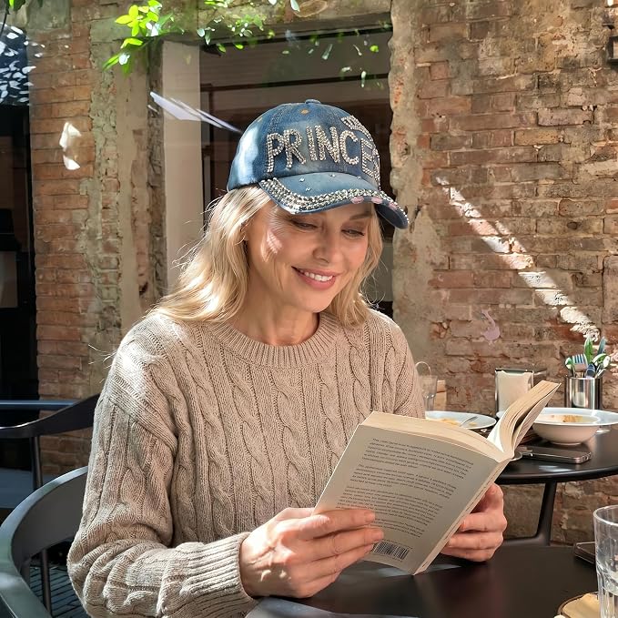 Popfizzy Bedazzled Hat for Women, Rhinestone Denim Hat, Fun Adult Bling Hats, Birthday Gifts for Women, Adjustable, One Size