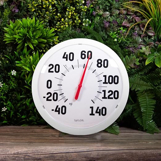 Taylor Big & Bold Outdoor Wall Thermometer, 13.25-Inch Weather-Resistant Patio Thermometer for High Temperature Readings, Easy-to-Read Numbers for Garden, Porch, Deck, Backyard, or Indoor Use, White