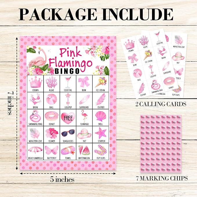 Pink Flamingo Bingo Game Cards, Hawaiian Bingo Games for Adults, Tropical Summer Cards Supplies, Jungle Birthday Party Decor Favors, Card Gifts for Women Friends Family Holiday, 10