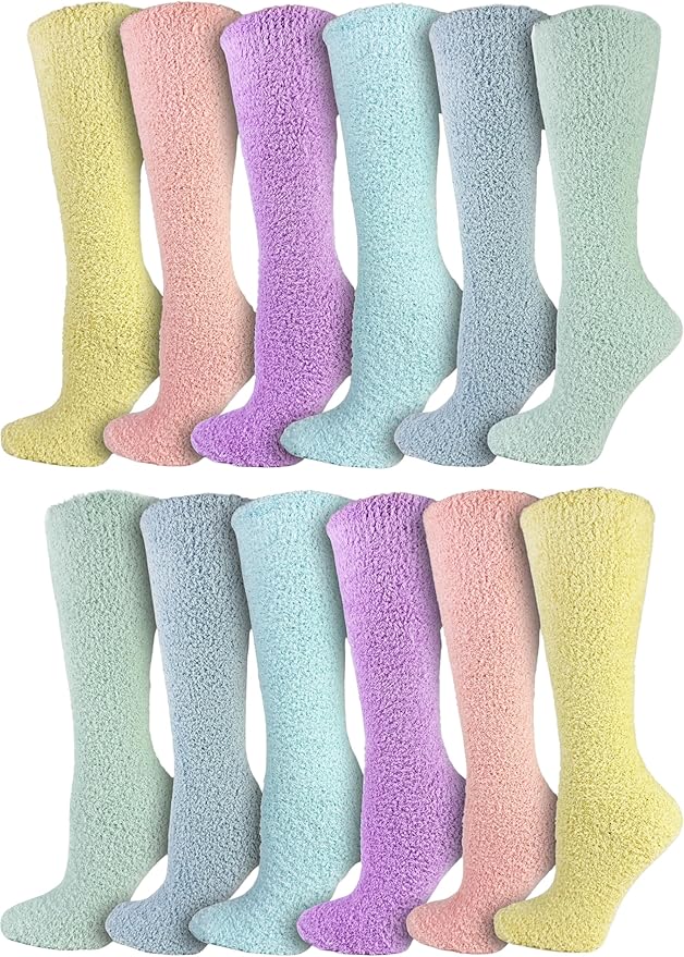 12 Pairs Fuzzy Socks for Women, Soft Fluffy Cozy Thick Warm Winter Holiday Stocking Stuffer Bulk Pack