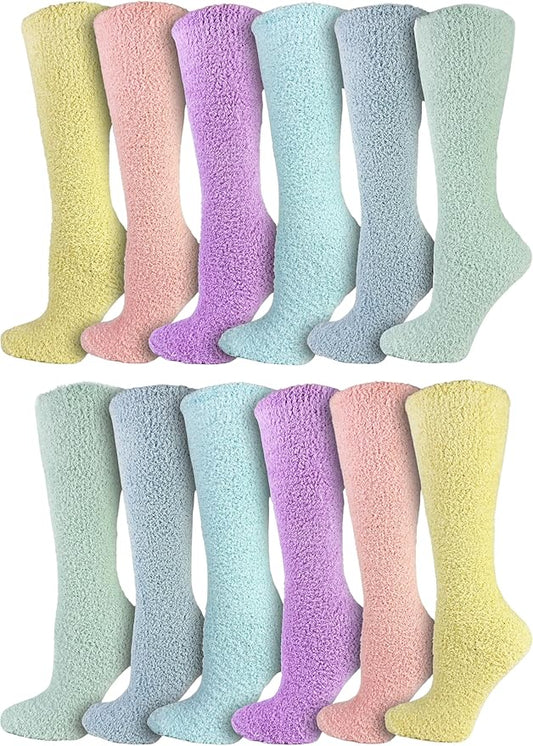 12 Pairs Fuzzy Socks for Women, Soft Fluffy Cozy Thick Warm Winter Holiday Stocking Stuffer Bulk Pack