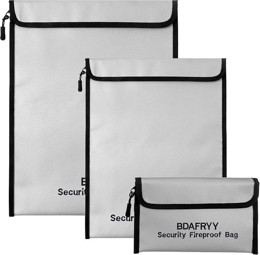 3 Pcs Fireproof Waterproof Money Important Document Bag(2000℉),Fire Proof Bag for Documents,Fire Proof Money Bag for Cash,for A4 A5 Documents Holder,Cash,Passport,Tablet,Laptop,File,Jewelry