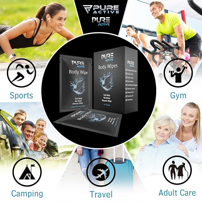 Shower Body Wipes, 40 Individually Wrapped Personal Hygiene Body Wipes for Women and Men, Keep Clean After Gym Travel Camping Outdoors Sports