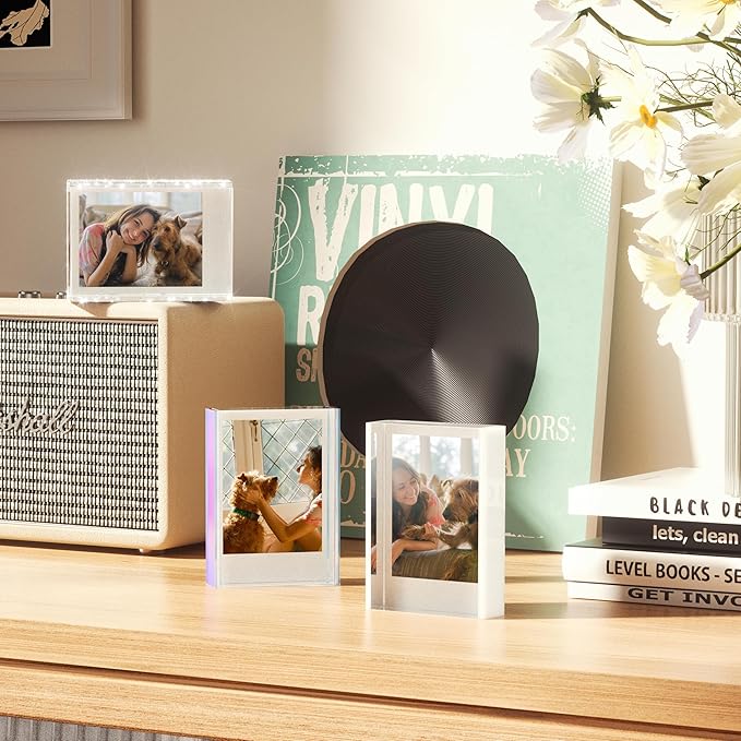 WINKINE Polaroid Frame, Instax Mini Film Frames for Photos, Small Picture Frames 2x3 for Fujifilm Instax Mini Films, Freestanding Sliding Acrylic Polaroid Picture Frame