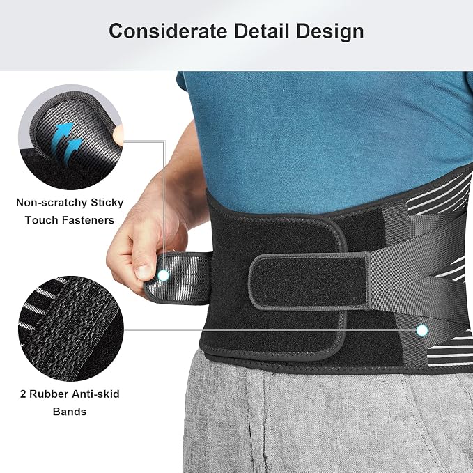 Freetoo Back Braces for Lower Back Pain Relief with 6 Stays, Breathable Back Support Belt for Men/Women for work, Anti-skid lumbar support belt with 16-hole Mesh for sciatica,plus size(XXL)