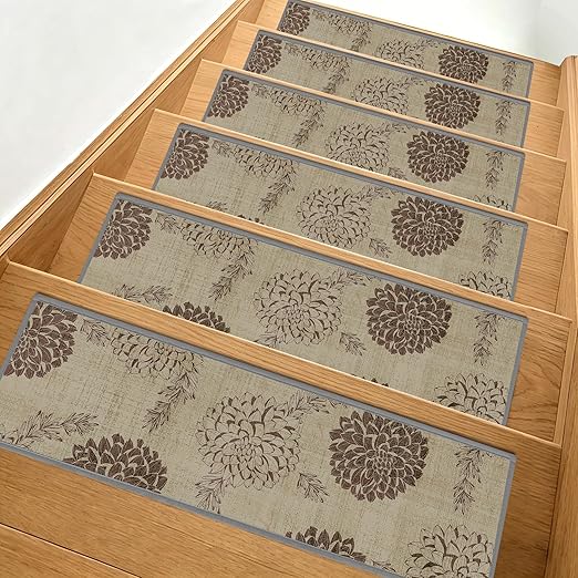Non Slip Stair Treads for Wooden Steps, 15 Pack 8"x30" Washable Carpet | 8x30 in soft chenille polyester stair treads with reusable TPE backing for indoor wood stairs, dogs, kids, and seniors