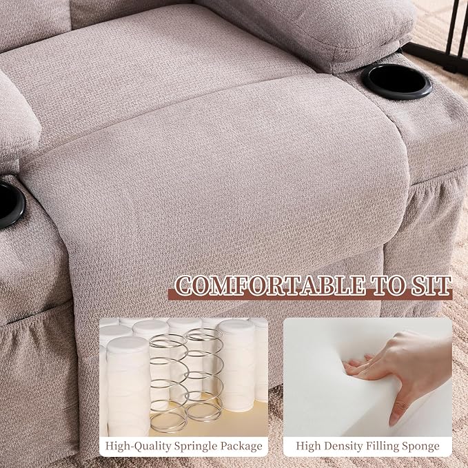 Recliner Chair for Adults, Swivel Rocker Recliner with Massage and Heat, Nursery Glider Recliner, Manual Reclining Chair with Cup Holder and Side Pocket, Rocking Chair for Bedroom, Gray