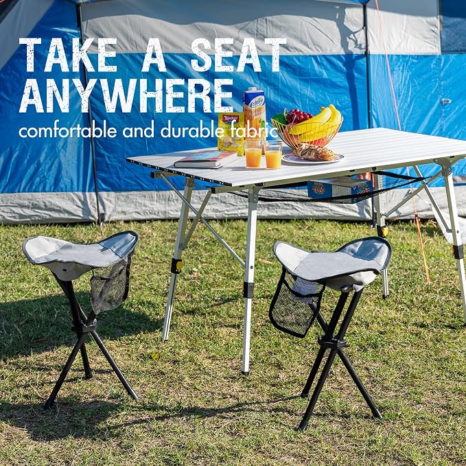 Portal Tall Folding Tripod Stool Portable Tripod Chair for Outdoor Camping | Portable Outdoor Design; Durable Construction; Easy Setup & Storage;Color: Gray