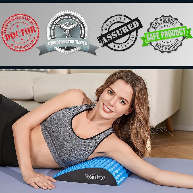 YESINDEED Back Stretcher Pillow – Pain Relief for Lower Back, Lumbar Support, Posture Correction, Sciatica Aid, Orthopedic Design, Easy to Use at Home, Office, or Anywhere, Orthopedist Recommended
