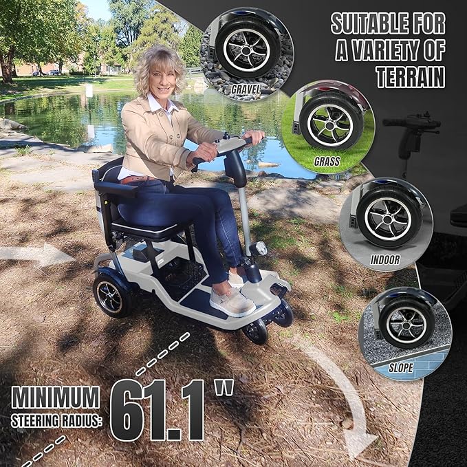 R3b-Mobility Scooters for Seniors Adults Ultra Lightweight 37.5 Ibs Electric Powered Folding 4 Wheel Mobility Scooter with Cup Holder, Compact & Convenient for Travel Airline Approved, White