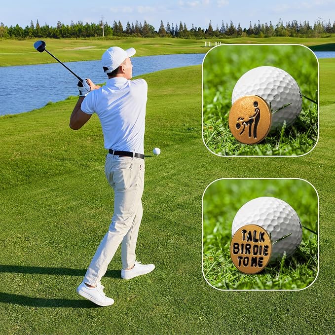 Funny Golf Ball Marker, for Men Adult Humor Novelty Golf Ball Markers with Funny Words, Unique Golf Gag Gifts for Men or Womsen Golfer, 4pcs Brown