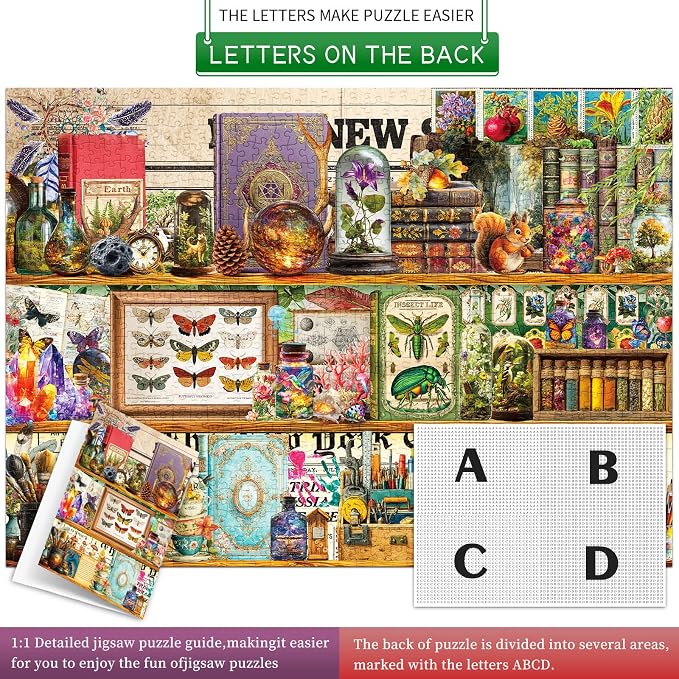 1000 Piece Puzzles for Adults,Fantasy Bookshelf Jigsaw Puzzle 1000 Pieces for Adults Seniors,Challenging Family Games Holiday Party Gifts -1:1 Poster Interlock Perfectly Letter on Back