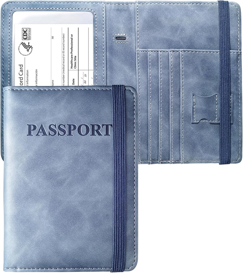 Passport Holder Travel Wallet Passport Case Cover | Vaccination Card Holder, RFID Blocking, Clear Pocket For Photo