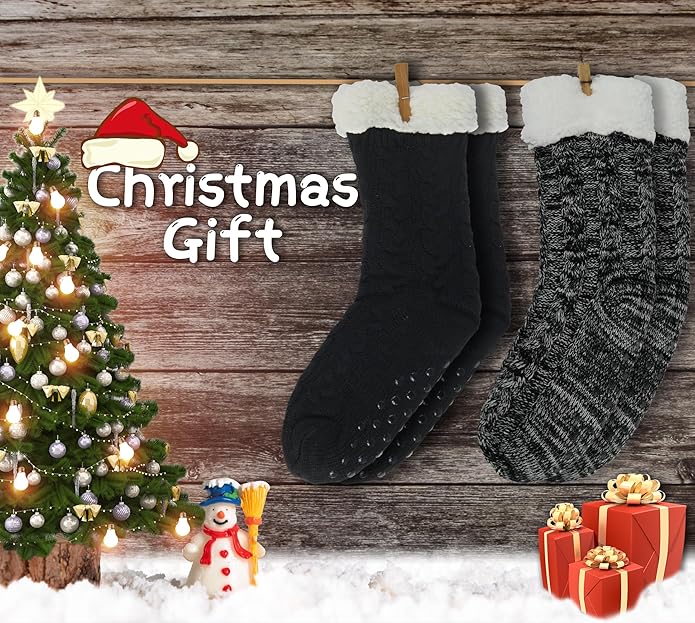 BenSorts Women Winter Thick Slipper Socks with Grippers Non Slip Warm Fuzzy Socks Christmas Gifts