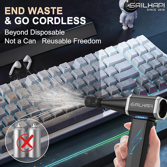 Powerful Air Duster, Rechargeable Blower, Turbo Fan, Barber Gifts | 300000RPM, Handheld Fast Clean, for Computer Accessories, PC Gamers, Carpenter, Laptop, Desk & Snow Removal, Gadgets for Men