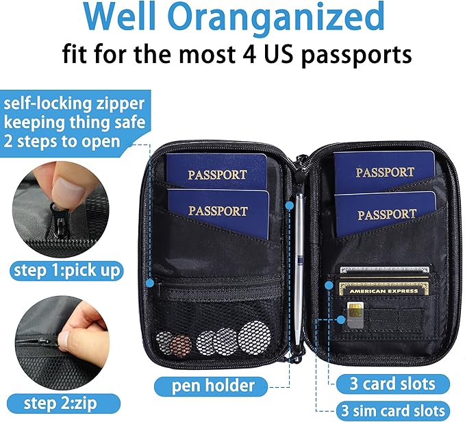 Lagre family passport holder for 4 multiple passport bag for travel passport cover rfid blocking for women waterproof wallet with zipper airtag passport case for men (pink with faint patterns)