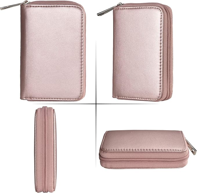 Easyoulife Genuine Leather Credit Card Holder Zipper Wallet With 26 Card Slots