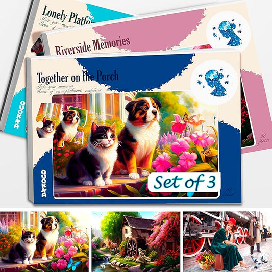 QUOKKA 63 Piece Dementia Activities for Adults - 3 Set Dementia Puzzles for Elderly - Large Piece Gifts Products for Seniors - Alzheimer Jigsaw Puzzle Games for Adults - Riverside, Platform, Animals