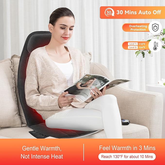 Snailax Vibration Back Massager with Heat, Massage Chair Pad with Neck Lumbar Memory Foam, 10 Vibration Motors,5 Modes, Gifts, No shiatsu