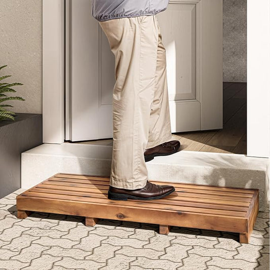 TINAMO One Step Stool for Elderly (35" Length) - Acacia Wood High Step Stool with Non-Slip Pads - 550 Lbs Wooden Mobility Stepping Stools for Handicap, Bed, Bathroom, Kitchen (Patented)