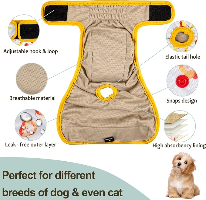 Female Dog Diapers - Premium Reusable Diapers for Doggie in Heat - Highly Absorbent for Pet Incontinence with Adjustable Snaps Rabbit, XL
