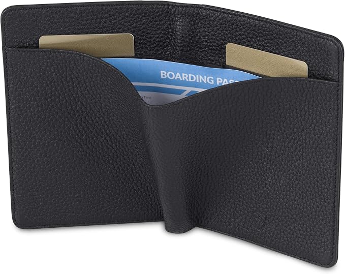 Vaultskin KENSINGTON Passport Holder for Travel, RFID Wallet (Matt Black) | Slim genuine leather book cover, small case for men and women, inner sleeve, cards, cash, scan blocking protection, gift box