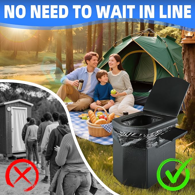 LanAqua Portable Toilet for Adults,Camping Toilet,Extra Large Adults Toilet | 16.5'' Tall Toilet with Lid,Portable Folding Toilet with Carry Bag&Paper Holder,Extra Large Compact Potty for Car Tent