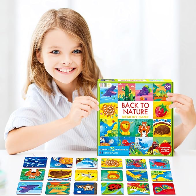 Hebayy Memory Matching Game, 72 PCS Nature Theme Matching Cards for Toddlers 36 Pairs Memory Cards for Preschool 4 5 6 Years Old