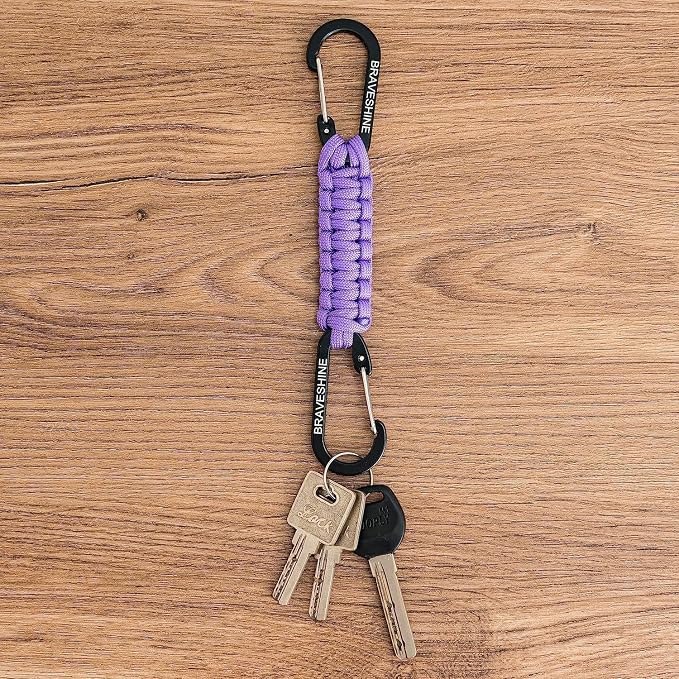 BRAVESHINE Paracord Keychain Carabiner Clip | D Ring Hanger Lanyard Hook | 7.3inch Long | for Stroller, Water Bottle, Key, Backpacks, Men, Women, Luggage, Car Seat Headrest, Fence, Bag Charms
