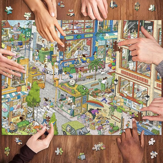 1000 Piece Jigsaw Puzzles for Adults,Busy City Street Puzzle with 1:1 HD Poster, Precise Interlocking, Letter Markings on Back, Dust-Free, Stress Relief & Ideal Family Game Gift