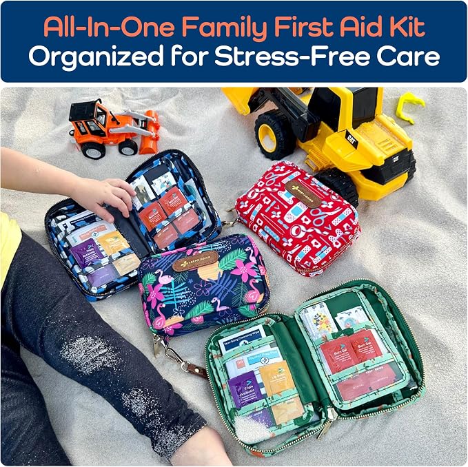 Keep Going Travel First Aid Kit for Kids – 130 Pc. for Car, Purse, Diaper Bag, Backpack, & Suitcase, with Latex-Free Bandages – 7 x 5 x 2 in. Travel First Aid Kit TSA-Approved