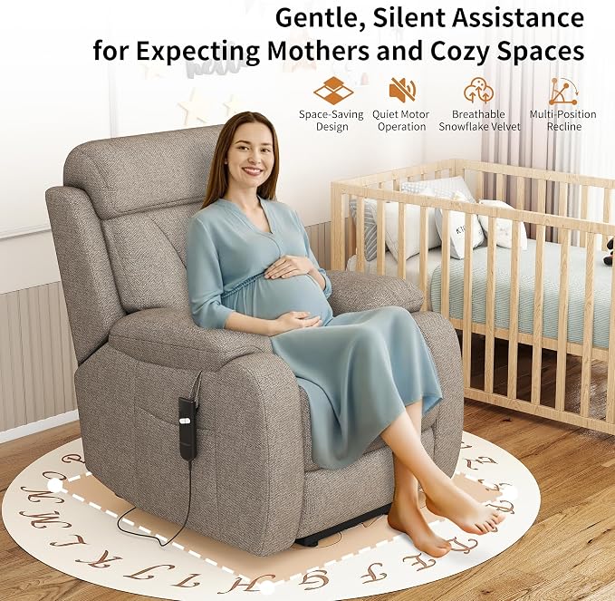 Power Lift Recliner Chair for Elderly with Remote Control - Heavy Duty 330 lbs Snowflake Velvet Fabric, Compact Electric Lift Chair for Seniors Small Spaces Living Room Bedroom