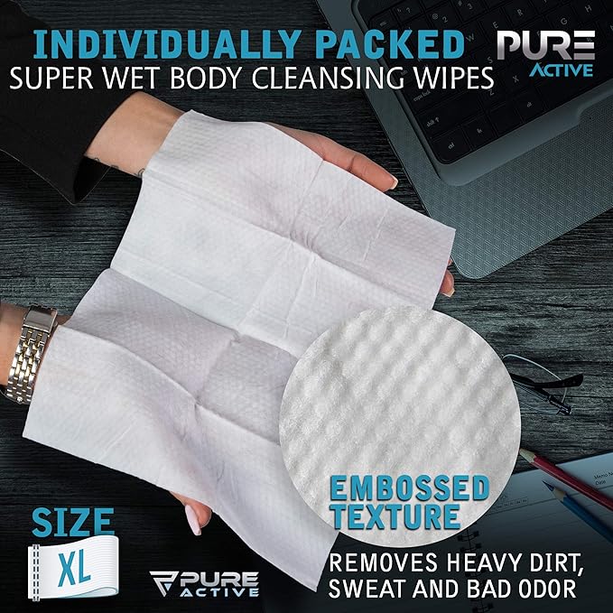 Shower Body Wipes, 40 Individually Wrapped Personal Hygiene Body Wipes for Women and Men, Keep Clean After Gym Travel Camping Outdoors Sports