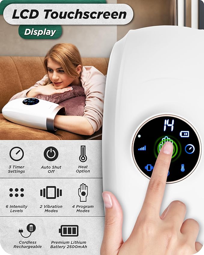 Lunix LX7 FSA Hand Massager with Heat and Compression, Pressure Point Therapy for Arthritis, Pain Relief and Carpal Tunnel, with Hand Warmer, White