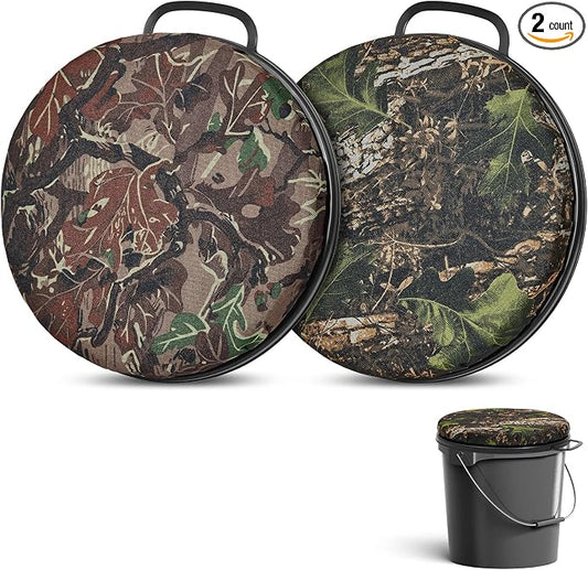 2 Pcs 5 Gallon Bucket Seats 360 Degree Swivel Bucket Seat Cushion Camouflage Ice Fishing Cushion Waterproof Cover for Hunting Fishing Gardening Camping