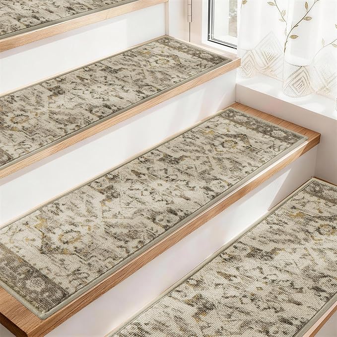 COSY HOMEER Stair Treads for Wooden Steps Non Slip Washable 8" X 30" 4pcs | Self Adhesive,Peel and Stick,Soft Carpet Stair Treads for Kids,Elder,Pet,Residue Free,Reusable Stair Runner,Multi-Surface Use