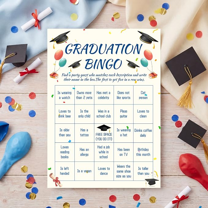 30PCS 2026 Graduation Party Game Cards, Graduation Bingo Game, Senior High School & College Graduation Party Favors-DH02